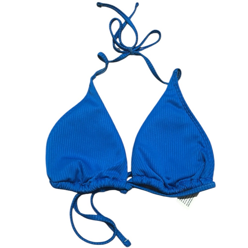 Hollister Bikini Top M Blue Ribbed Y2K Revival Triangle Fathers Day Summer